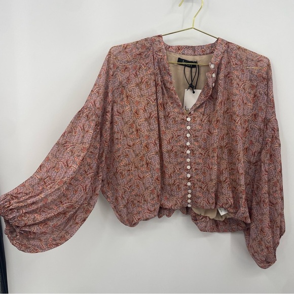 Kourt Long Sleeve Button-Down Pink Paisley Blouse Medium - Picture 1 of 8